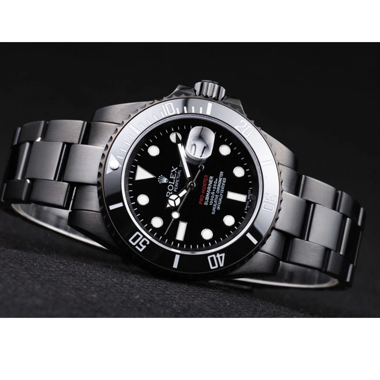 AAA Replica Watches Black Submariner Strap Rolex Swiss Black Dial Steel Pro-Hunter 0801